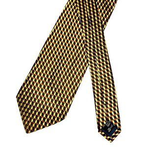 Ermenegildo Zegna Silk Woven Tie Necktie Italy Geometric Brown Gold 57" x 3.75"